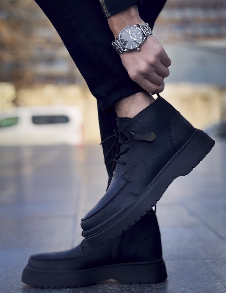 Ανδρικά μαύρα ημιμποτάκια με τρακτερωτή σόλα CH213M φωτογραφία